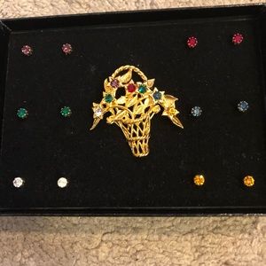 Joan Rivers “Dearest” Pin & Earring Set